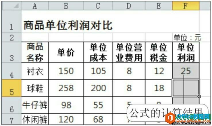 excel输入公式后计算的结果